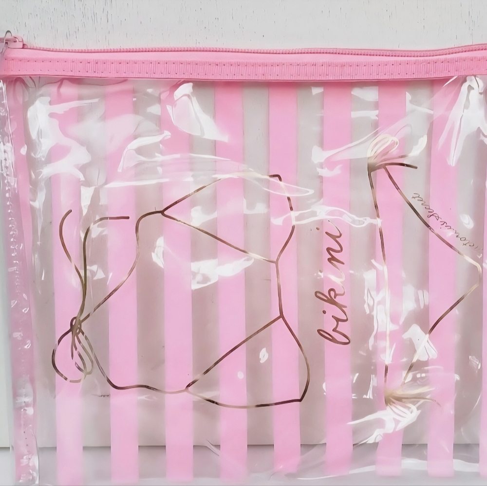 Set of 3 Victoria's Secret Pink Clear See Through Makeup Cosmetic Beach Bag, NEW - Picture 6 of 6
